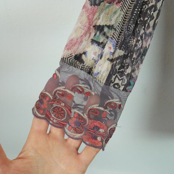 Coldwater Creek Medium Top Lace Embroidered Artsy Boho Multicolor Funky Blouse - Picture 6 of 8